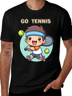Go Tennis Cartoon T-Shirt - Sporty Graphic Tee
