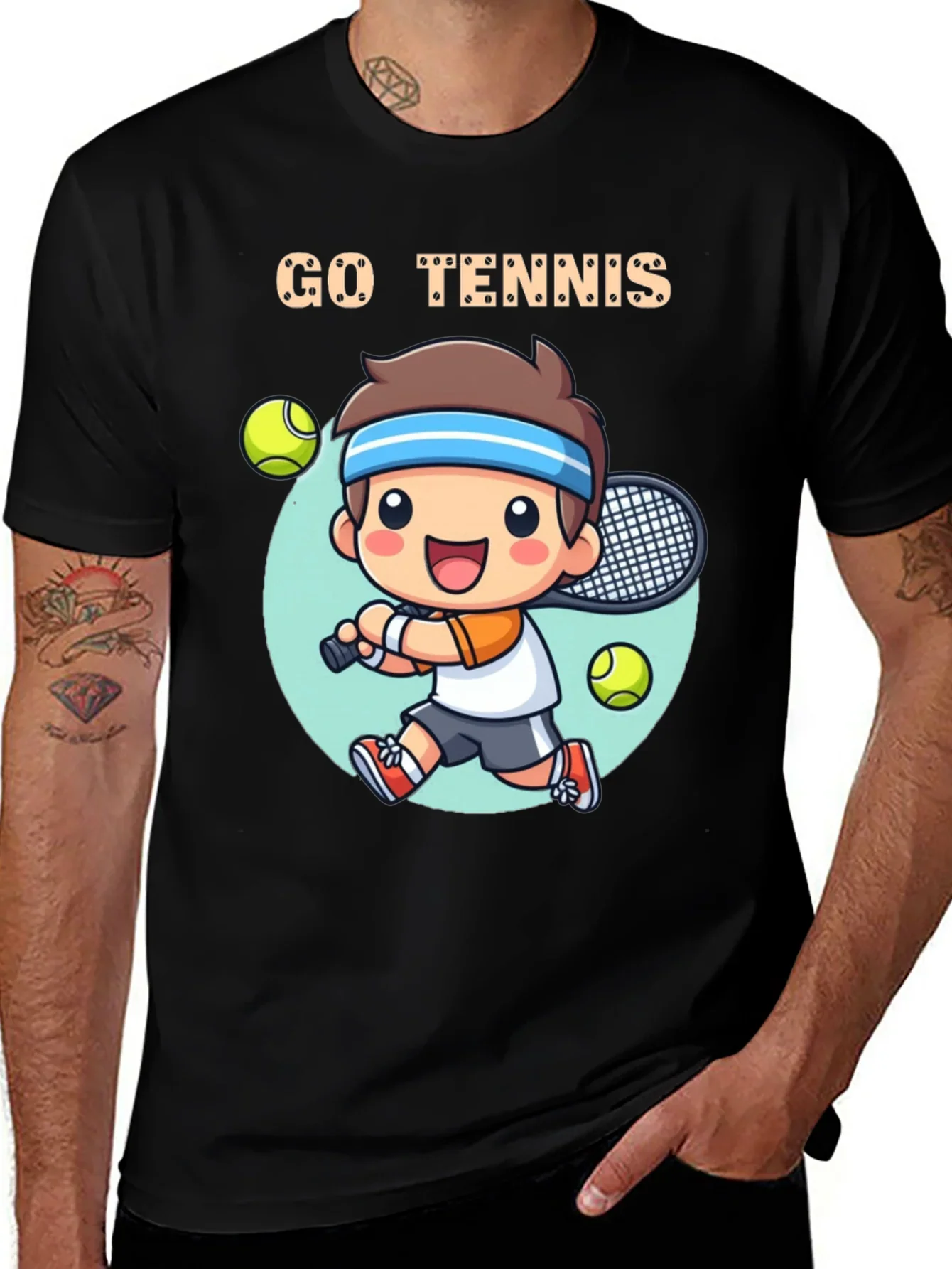Go Tennis Cartoon T-Shirt - Sporty Graphic Tee