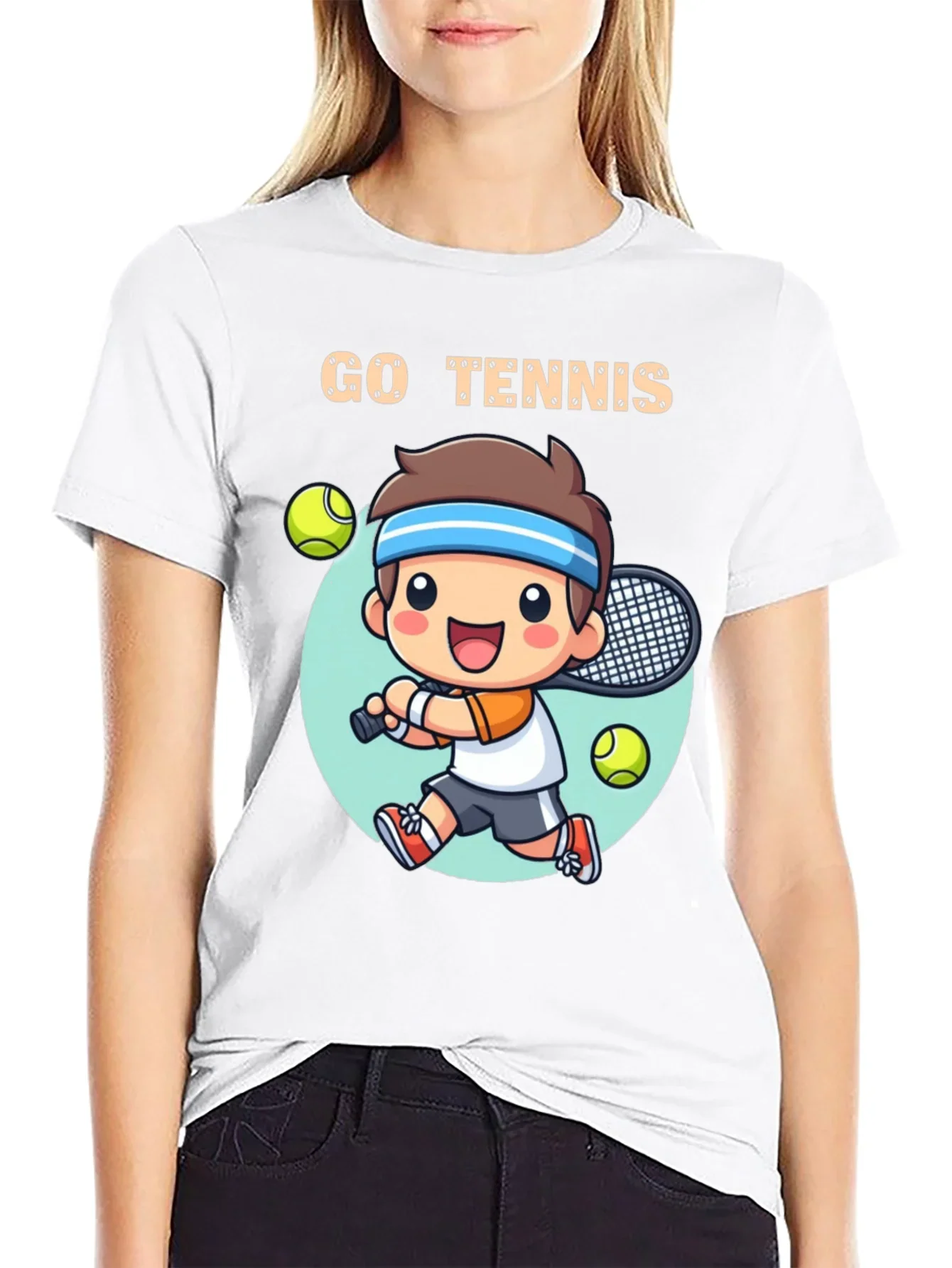 Go Tennis Cartoon T-Shirt - Sporty Graphic Tee