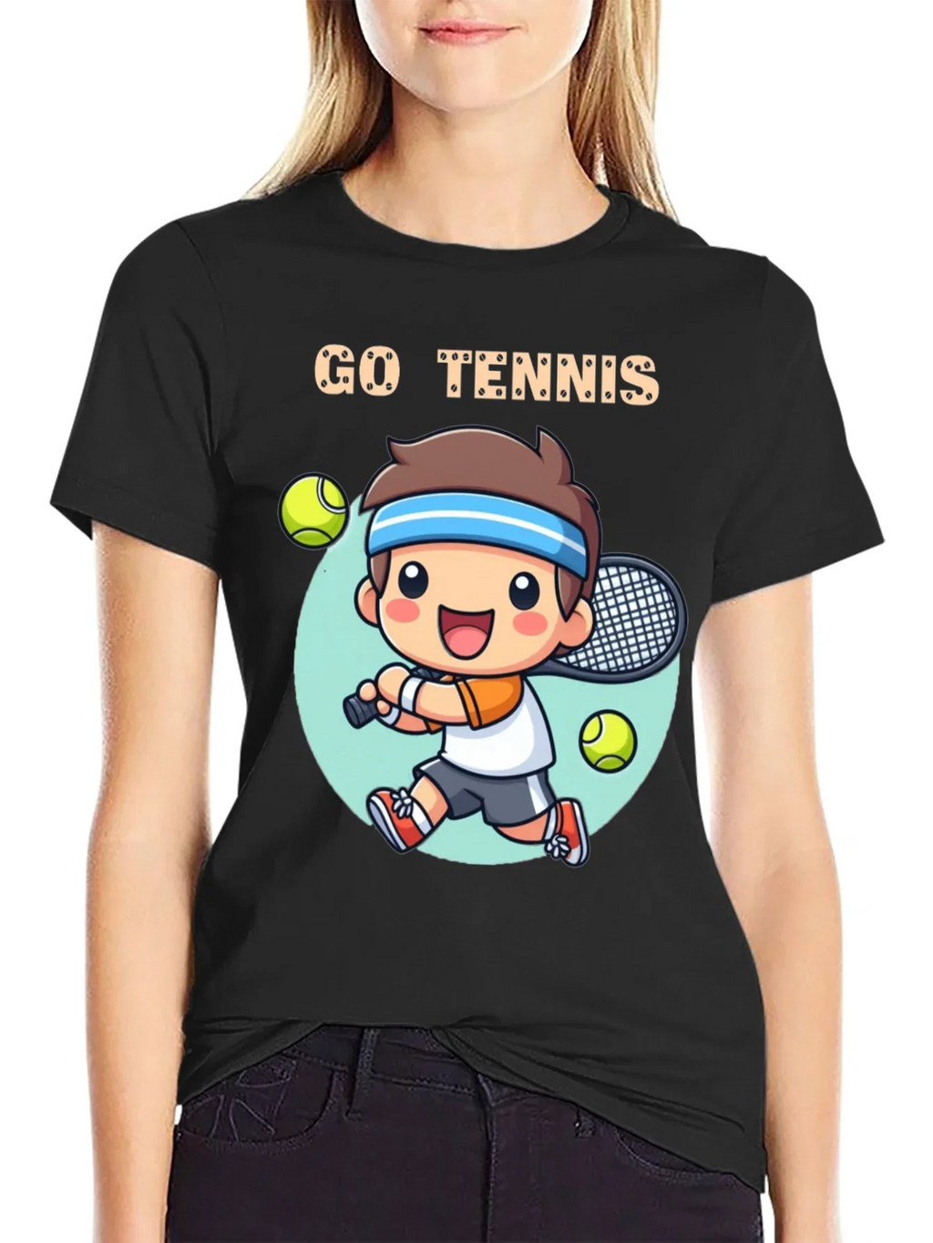 Go Tennis Cartoon T-Shirt - Sporty Graphic Tee