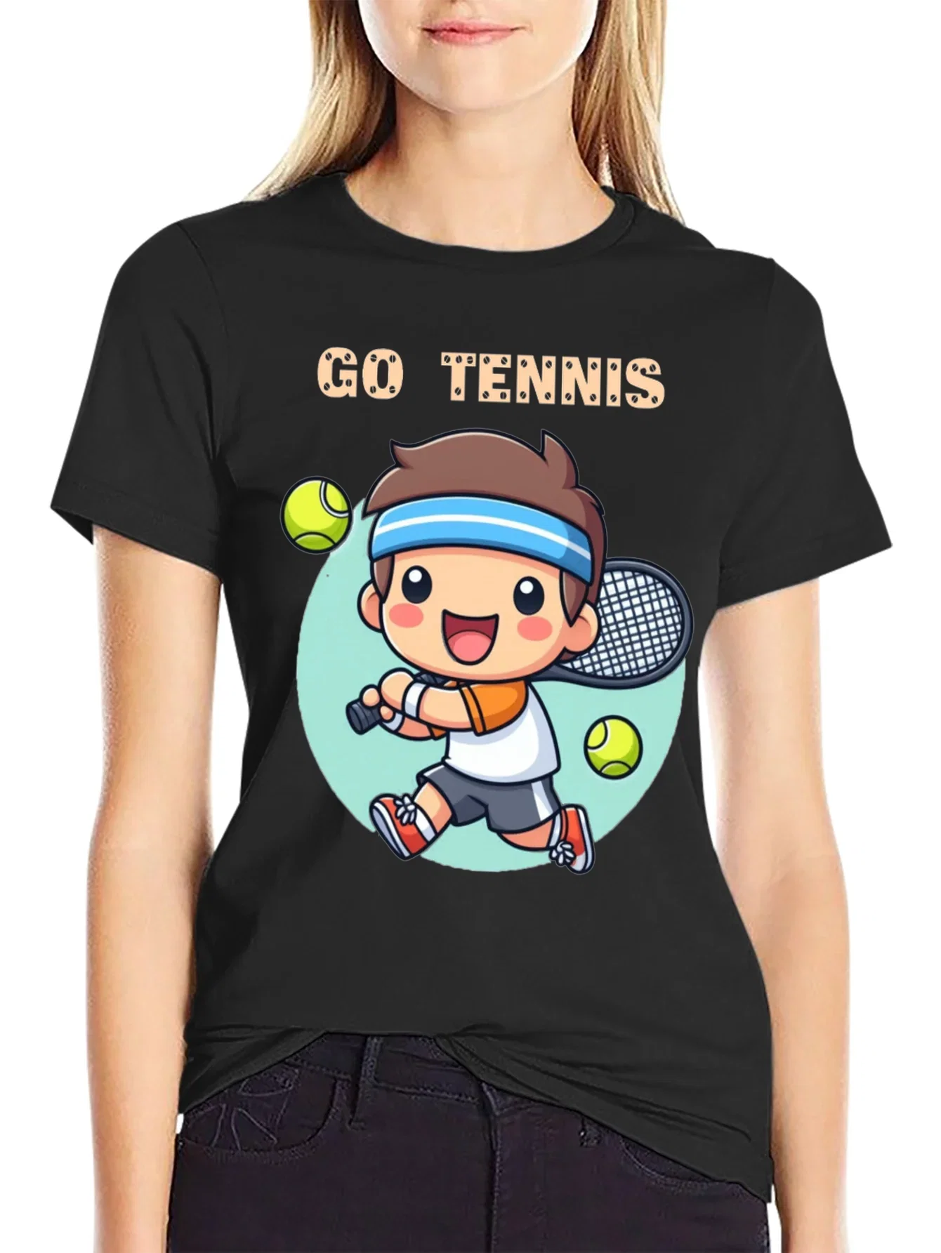 Go Tennis Cartoon T-Shirt - Sporty Graphic Tee