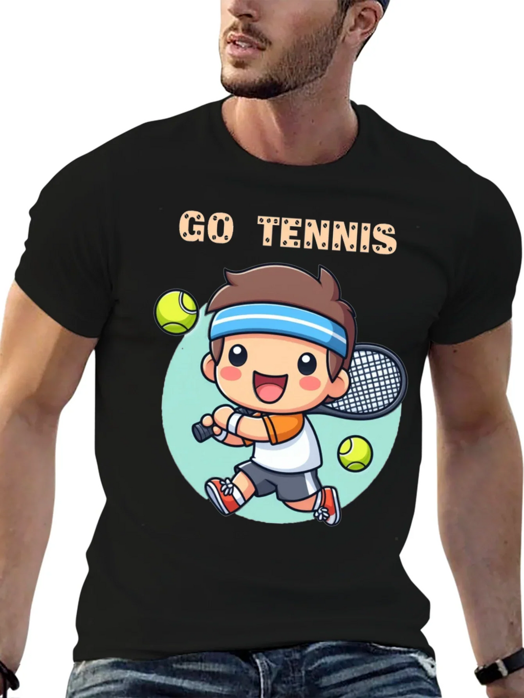 Go Tennis Cartoon T-Shirt - Sporty Graphic Tee