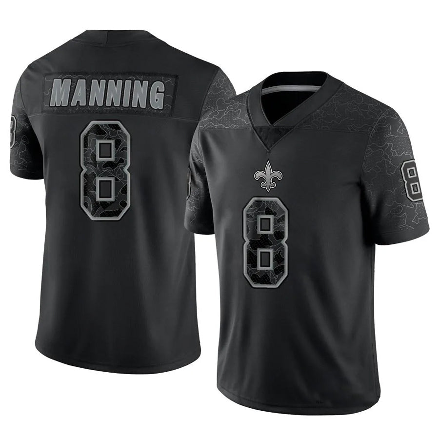 NO.Saints #8 Archie Manning Player Black RFLCTV Limited Football Jerseys
