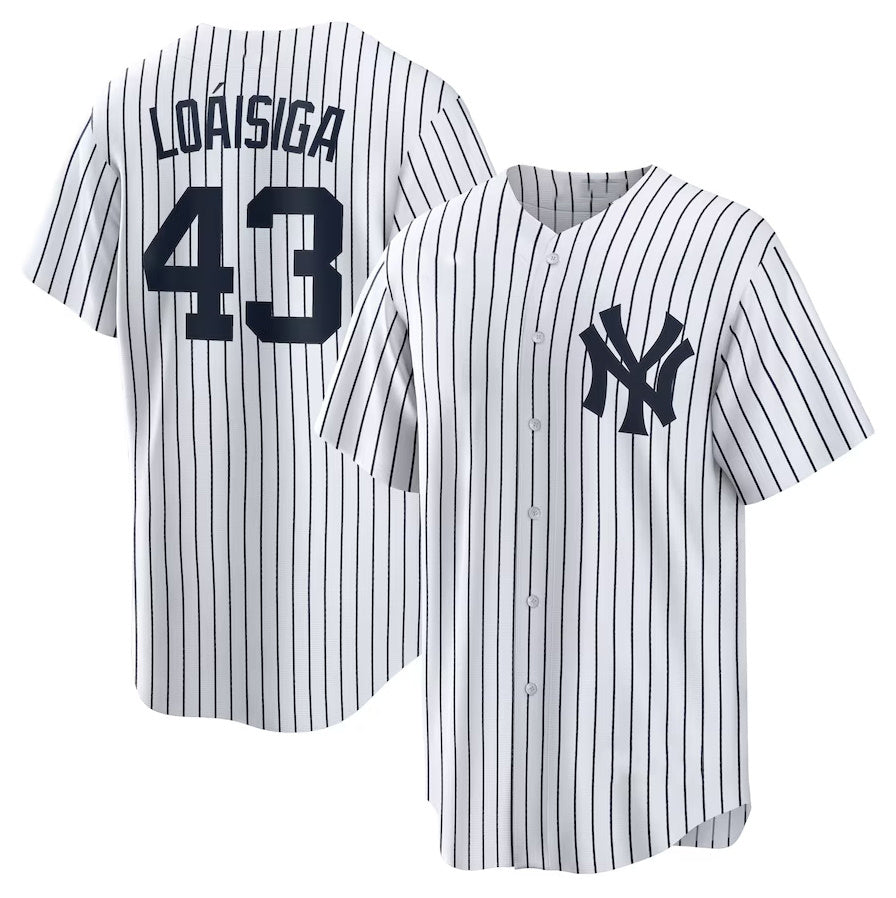 New York Yankees #43 Jonathan Lo¨¢isiga Home Replica Jersey - White Stitched Baseball Jersey