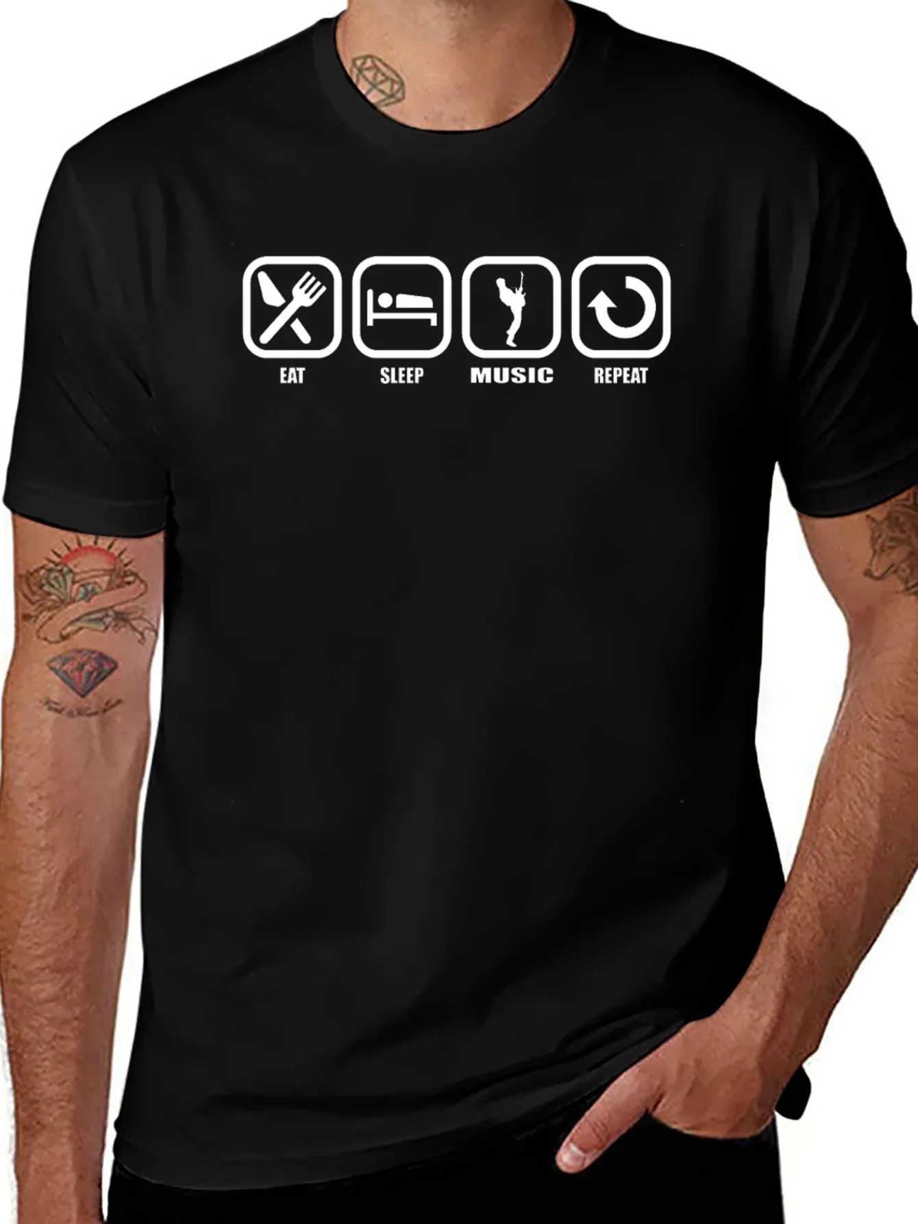 Eat Sleep Music Repeat Black T-Shirt