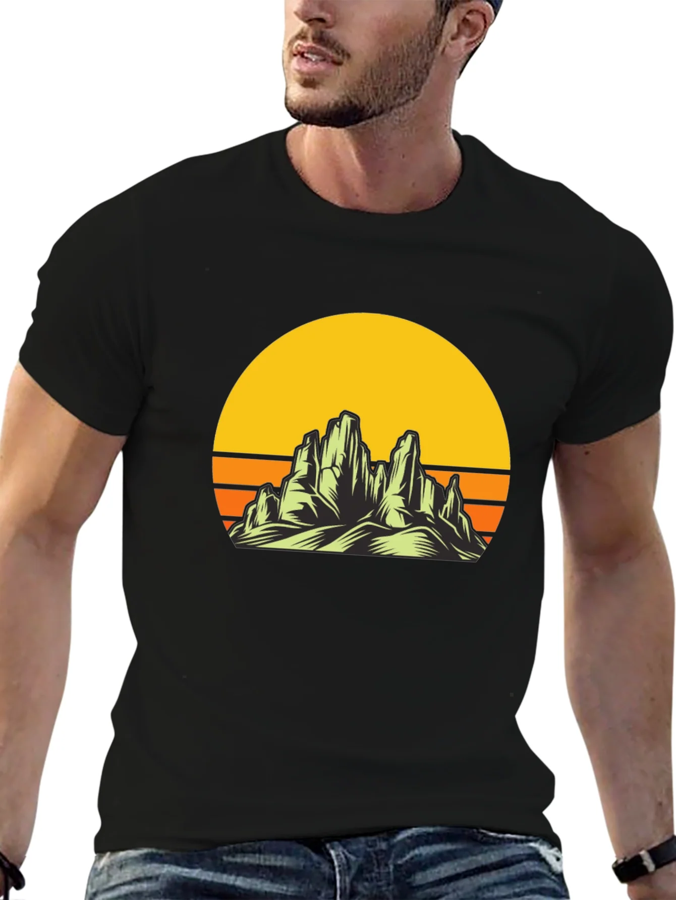 Sunset Mountain Graphic Tee - Black