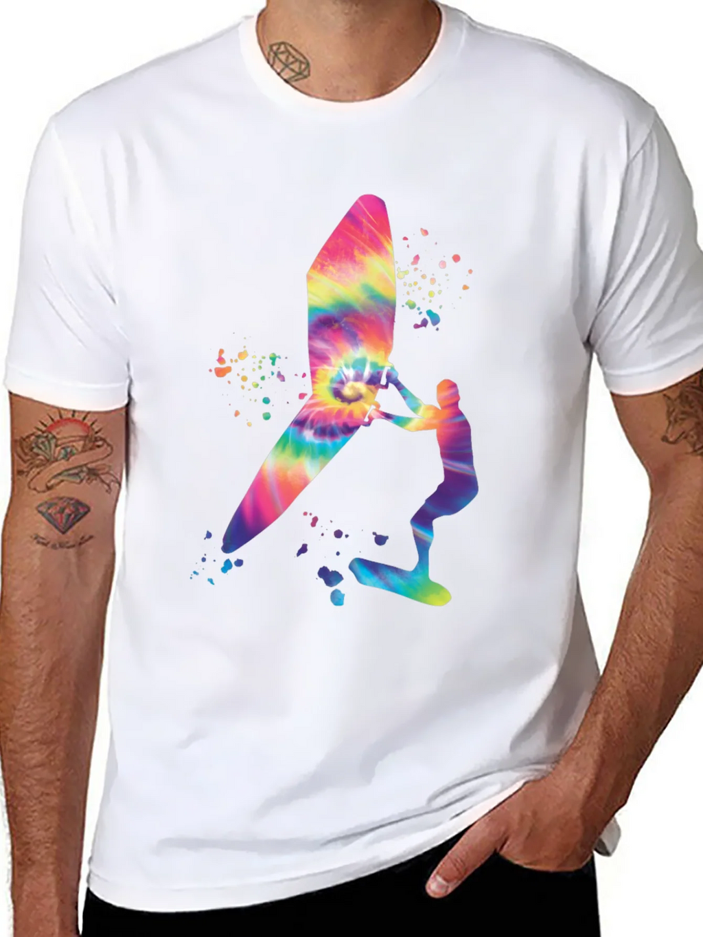 Tie-Dye Windsurfer Graphic Tee - Black Casual Shirt