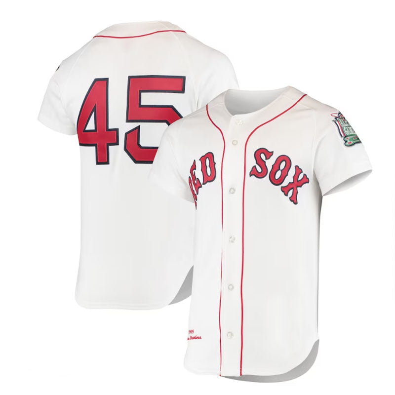 Boston Red Sox  #45 Pedro Martinez  1999 Cooperstown Collection Home Authentic Jersey - White Baseball Jerseys