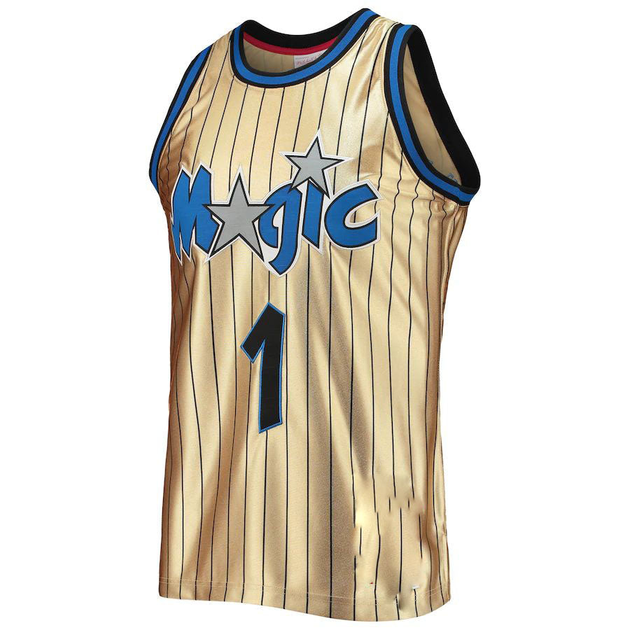 O.Magic #1 Penny Hardaway 75th Anniversary 1993-94 Hardwood Classics Swingman Jersey Gold Stitched American Basketball Jersey