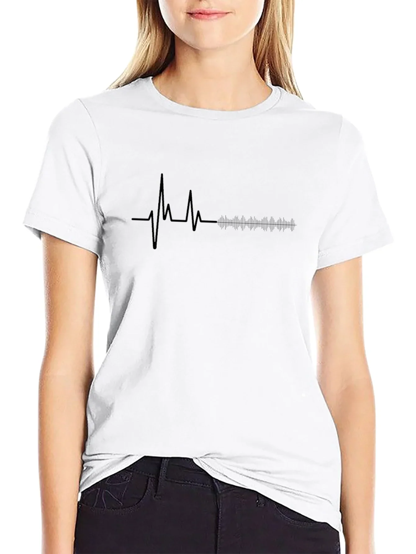 Heartbeat Rhythm Graphic Tee - Stylish Black T-Shirt