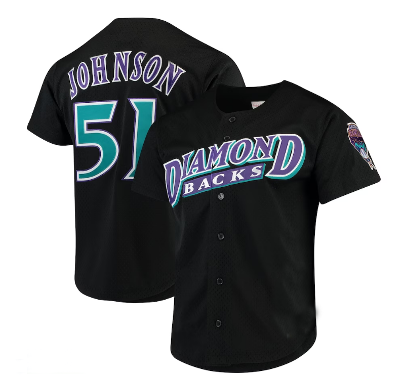 Arizona Diamondbacks #51 Randy Johnson  Fashion Cooperstown Collection Mesh Batting Practice Jersey - Black Stitches Baseball Jerseys