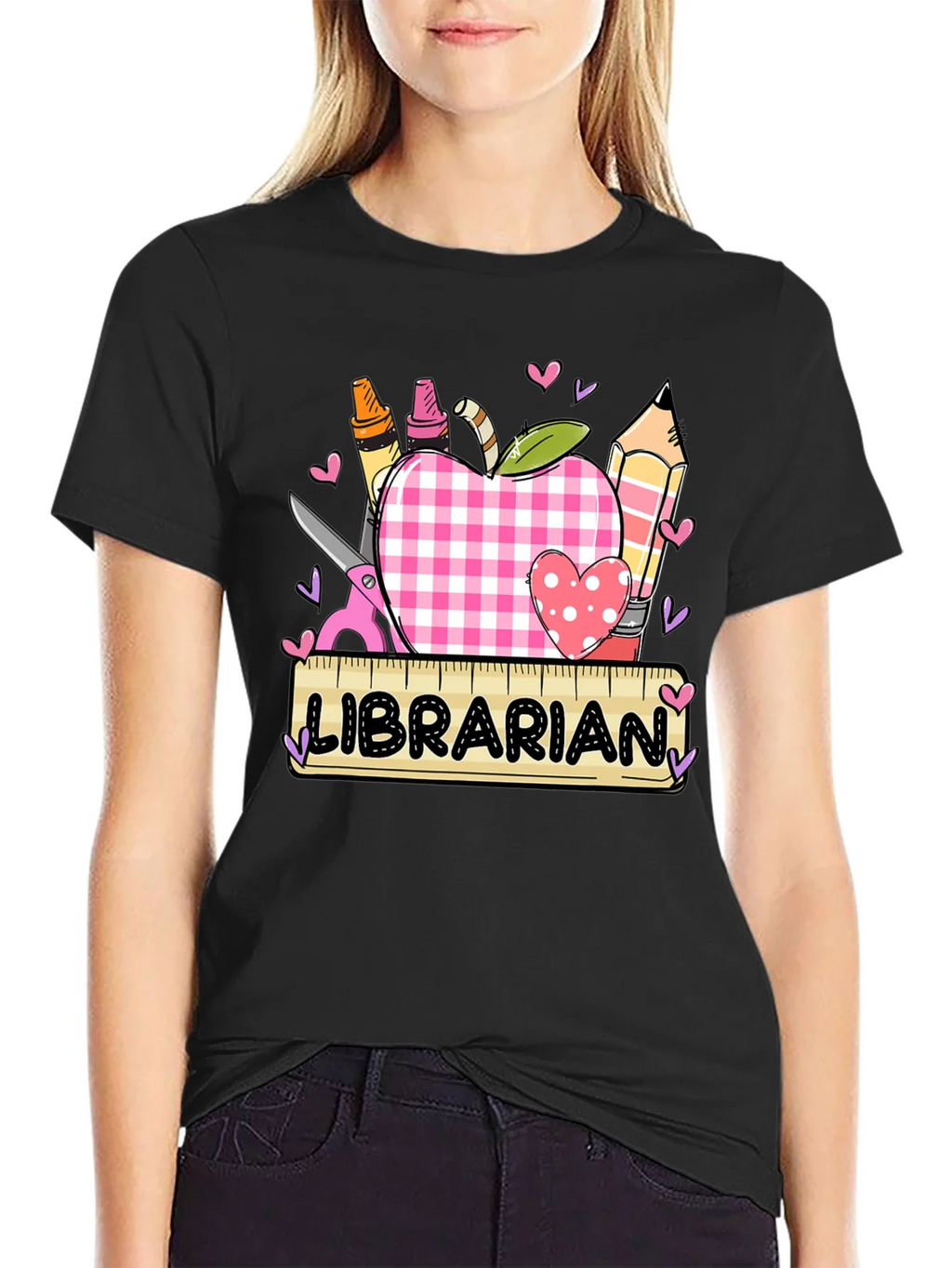 Librarian Apple Heart Tee - Cute Teacher Appreciation Shirt