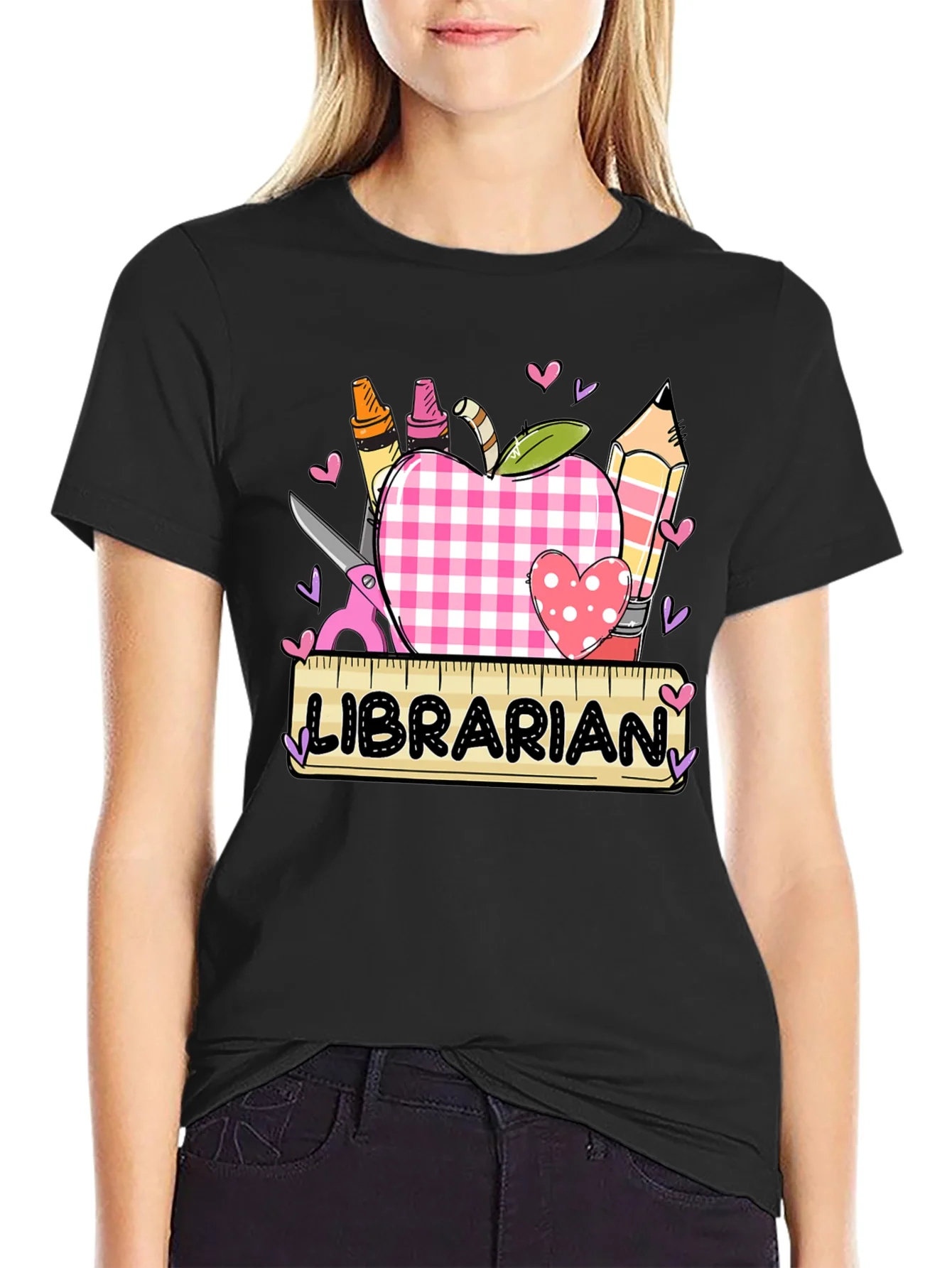 Librarian Apple Heart Tee - Cute Teacher Appreciation Shirt