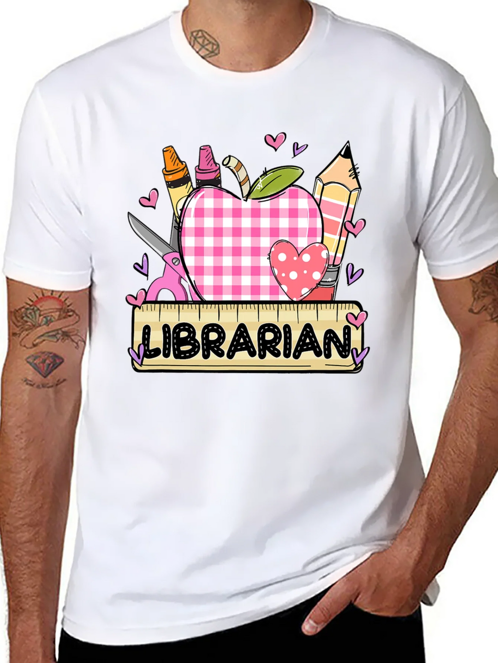 Librarian Apple Heart Tee - Cute Teacher Appreciation Shirt