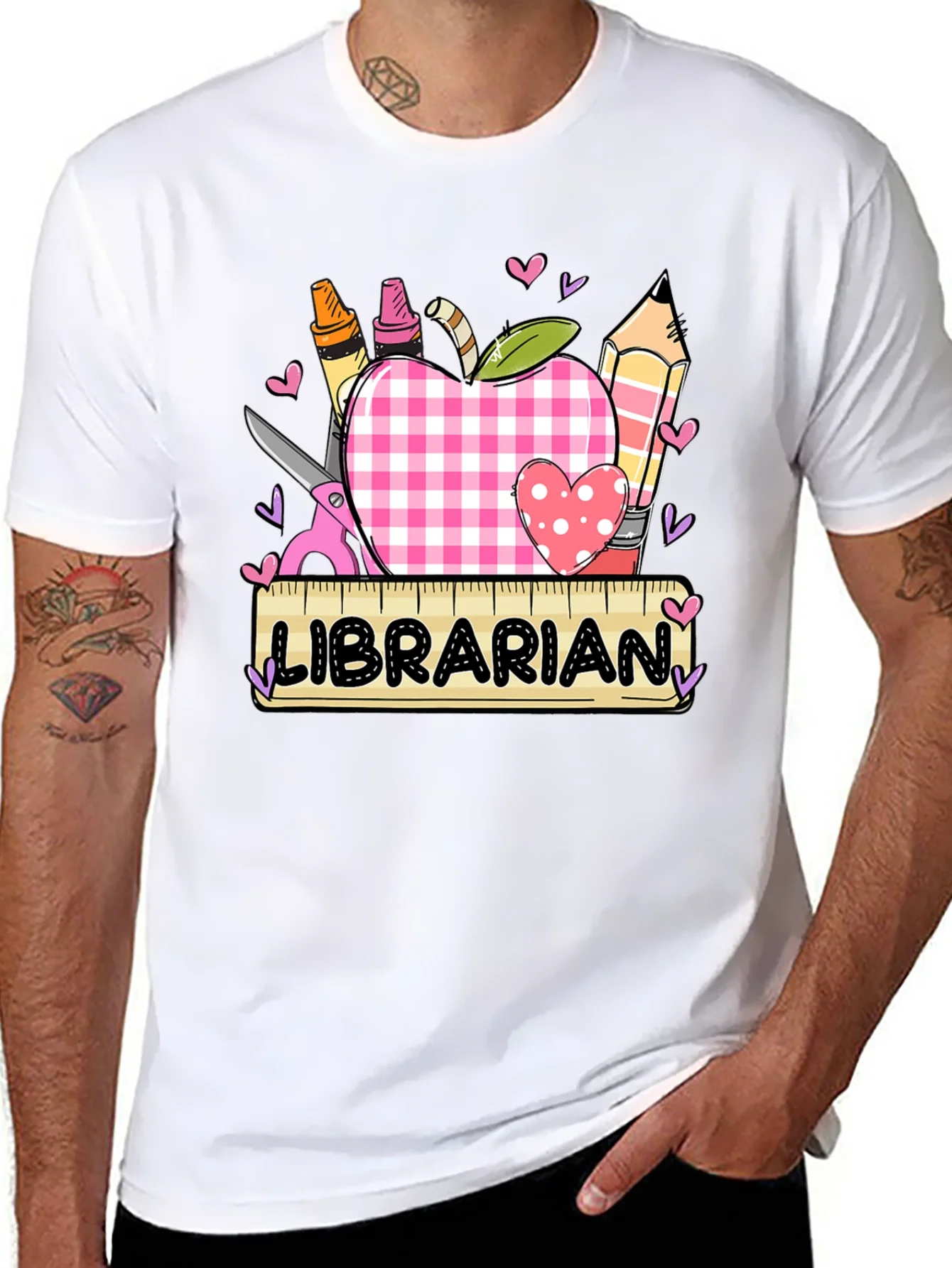 Librarian Apple Heart Tee - Cute Teacher Appreciation Shirt