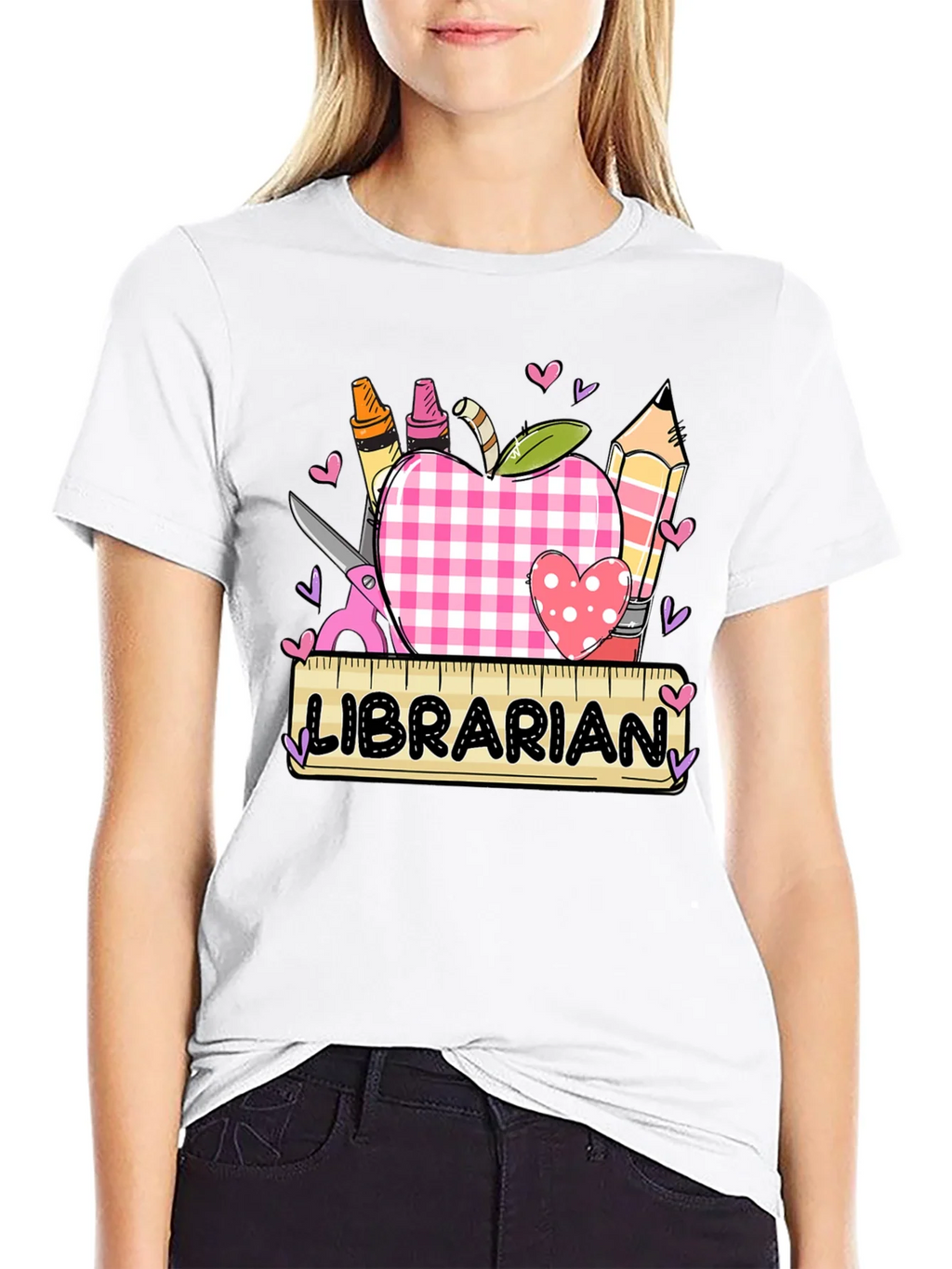 Librarian Apple Heart Tee - Cute Teacher Appreciation Shirt