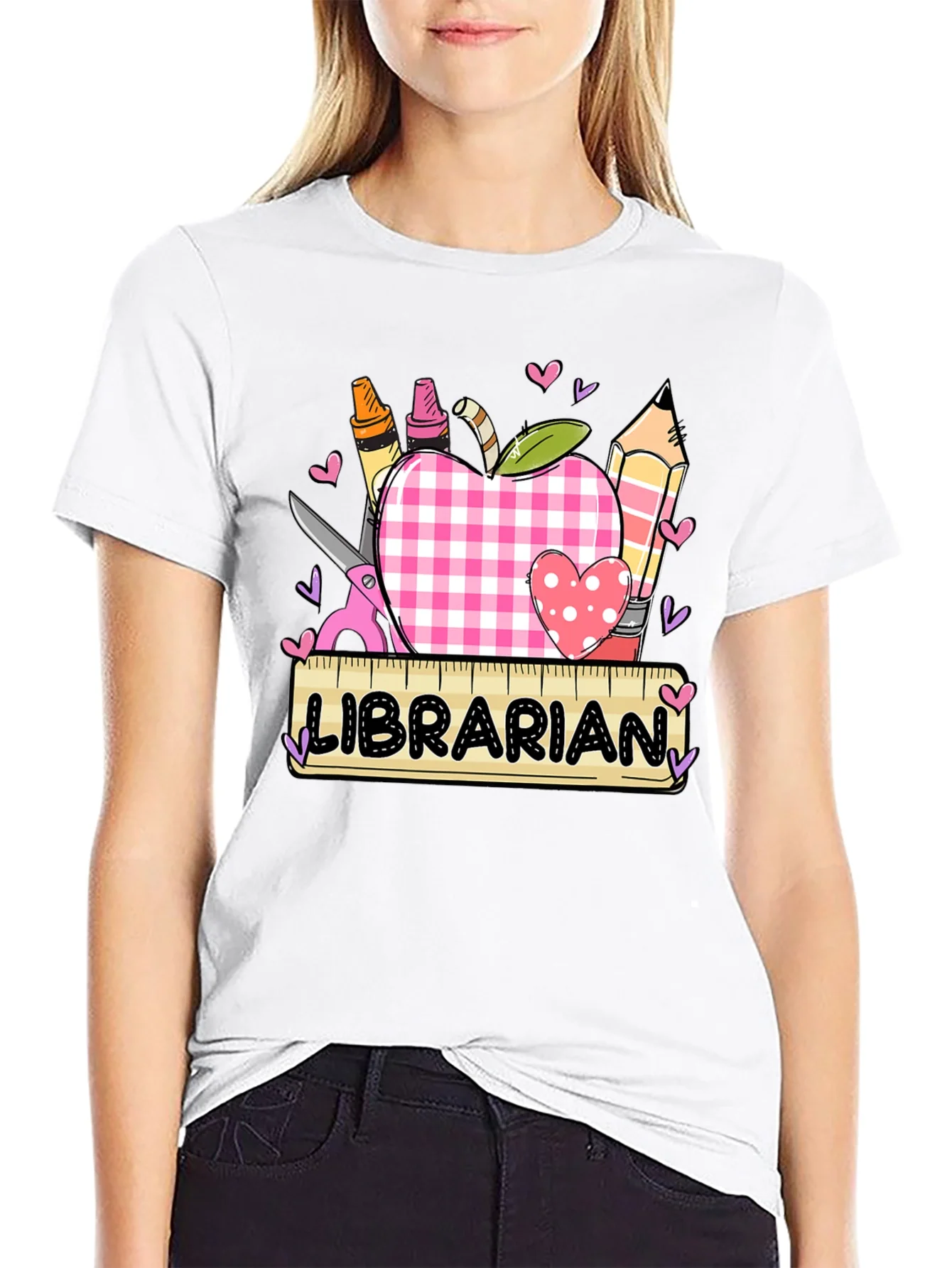 Librarian Apple Heart Tee - Cute Teacher Appreciation Shirt