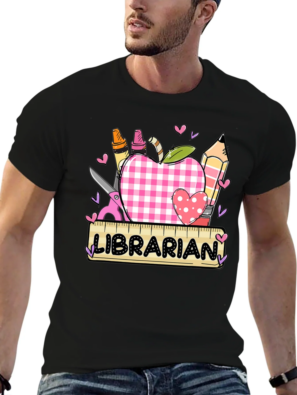 Librarian Apple Heart Tee - Cute Teacher Appreciation Shirt
