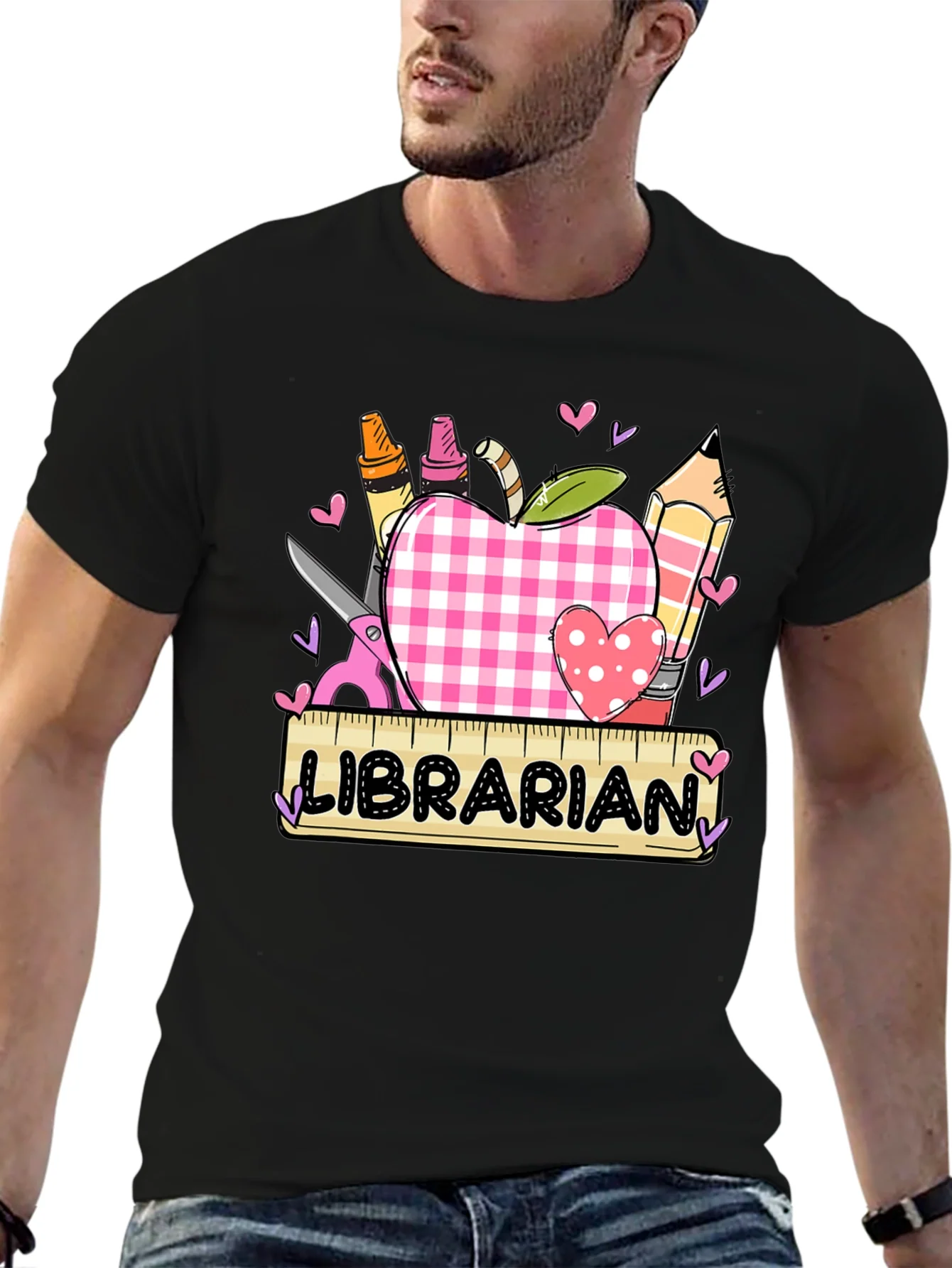 Librarian Apple Heart Tee - Cute Teacher Appreciation Shirt