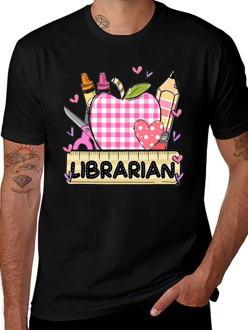 Librarian Apple Heart Tee - Cute Teacher Appreciation Shirt