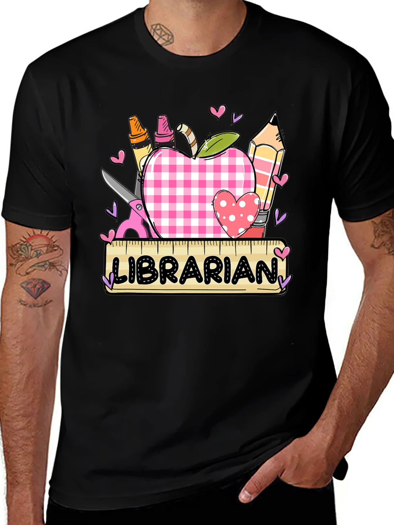 Librarian Apple Heart Tee - Cute Teacher Appreciation Shirt