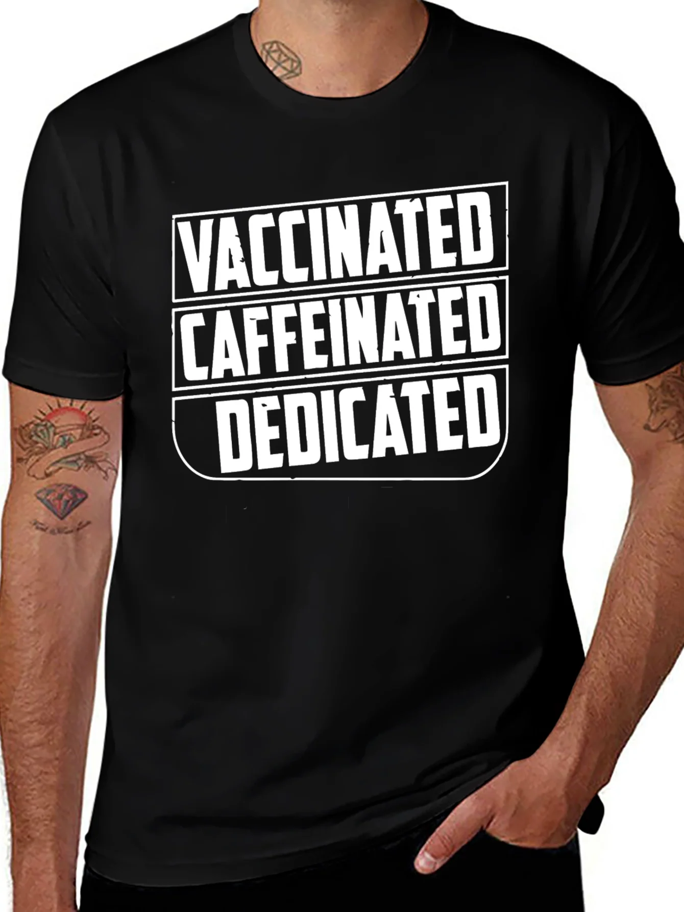 Vaccinated Caffeinated Dedicated Graphic T-Shirt