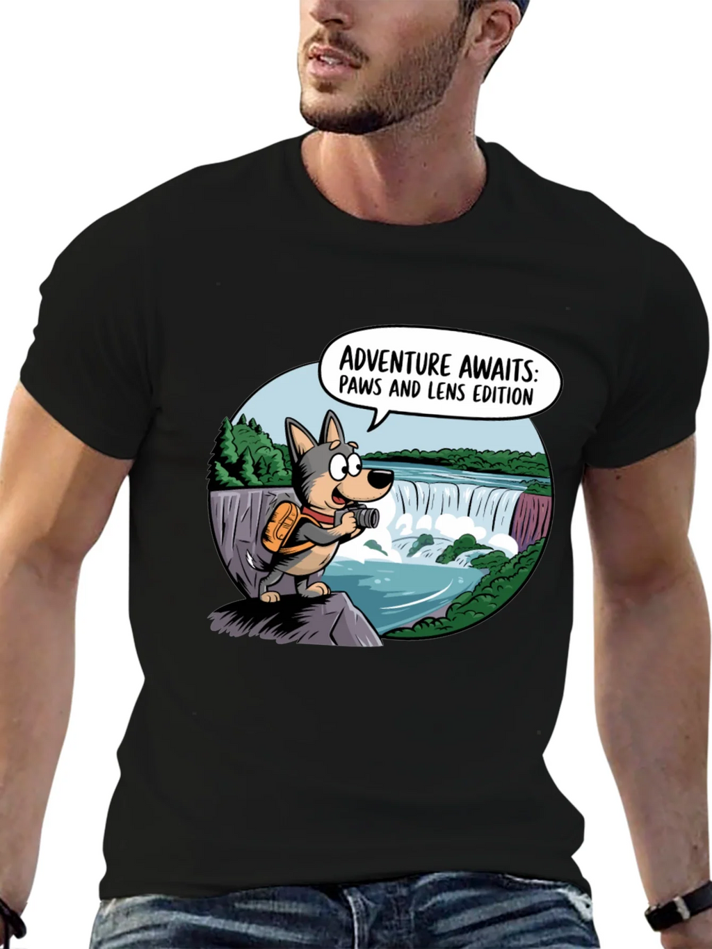 Adventure Awaits Dog T-Shirt Paws & Lens Edition