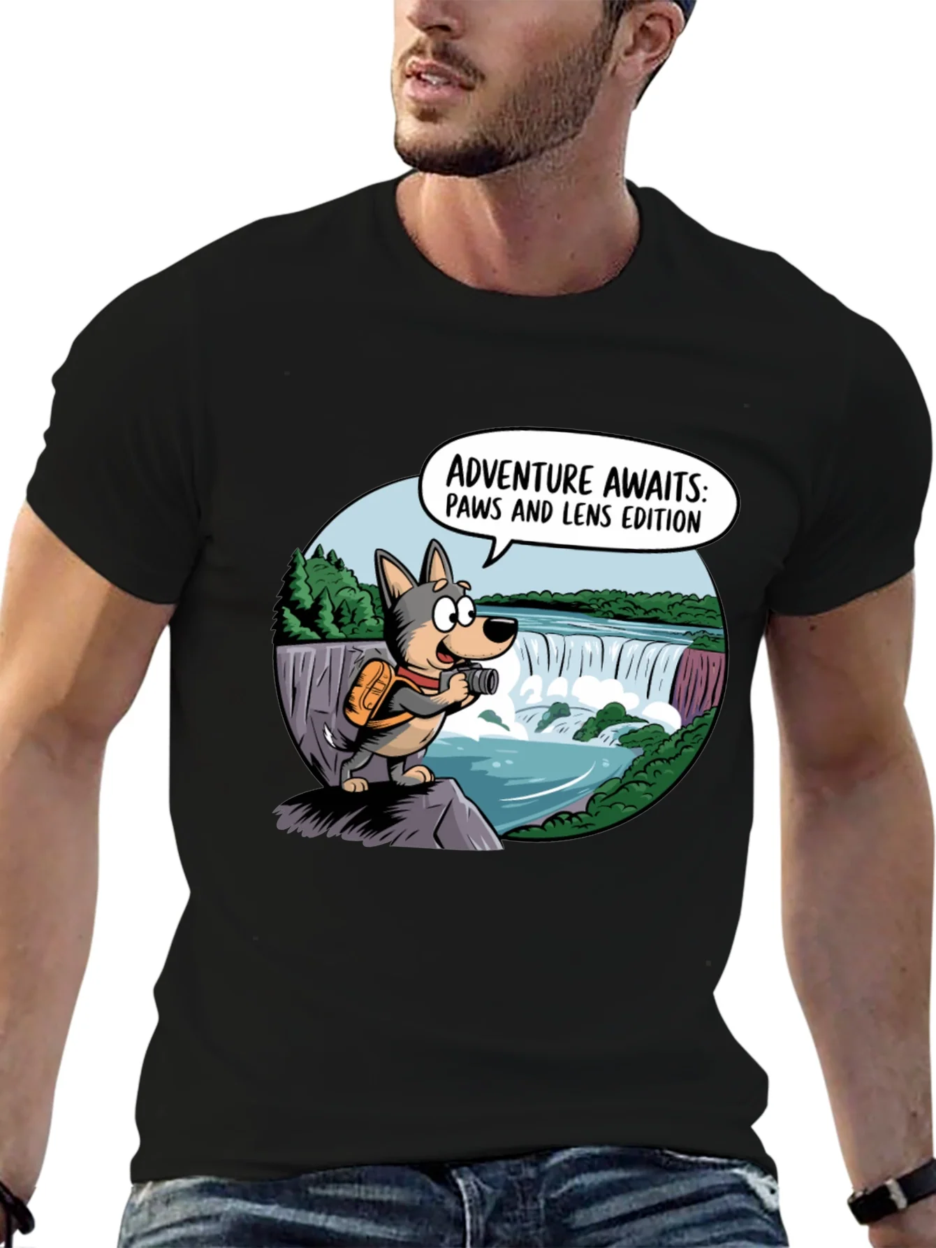 Adventure Awaits Dog T-Shirt Paws & Lens Edition