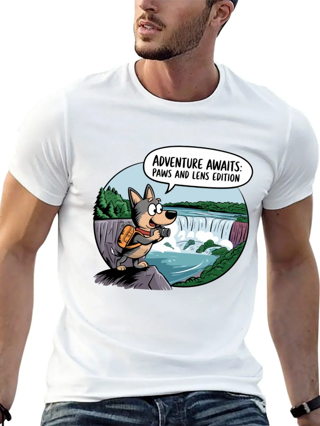 Adventure Awaits Dog T-Shirt Paws & Lens Edition