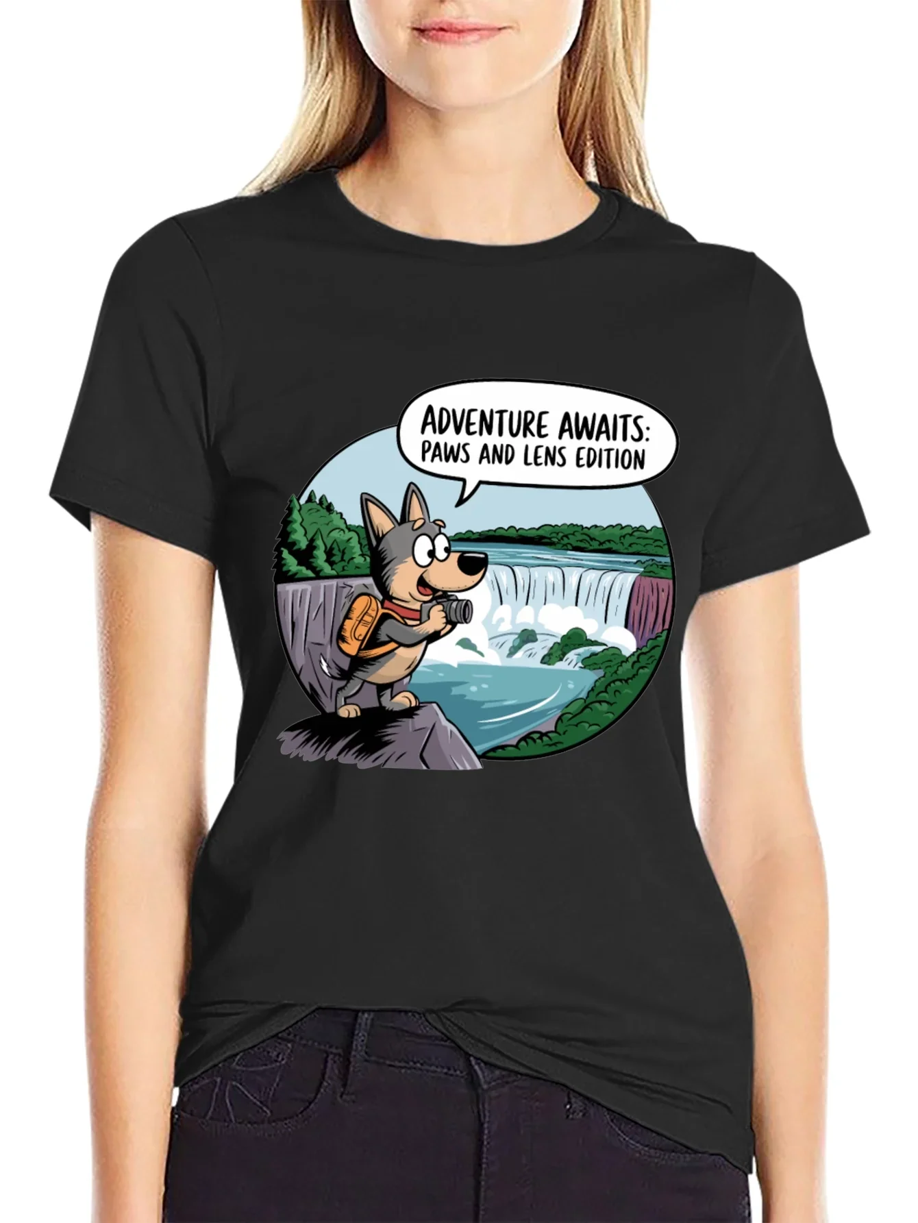 Adventure Awaits Dog T-Shirt Paws & Lens Edition