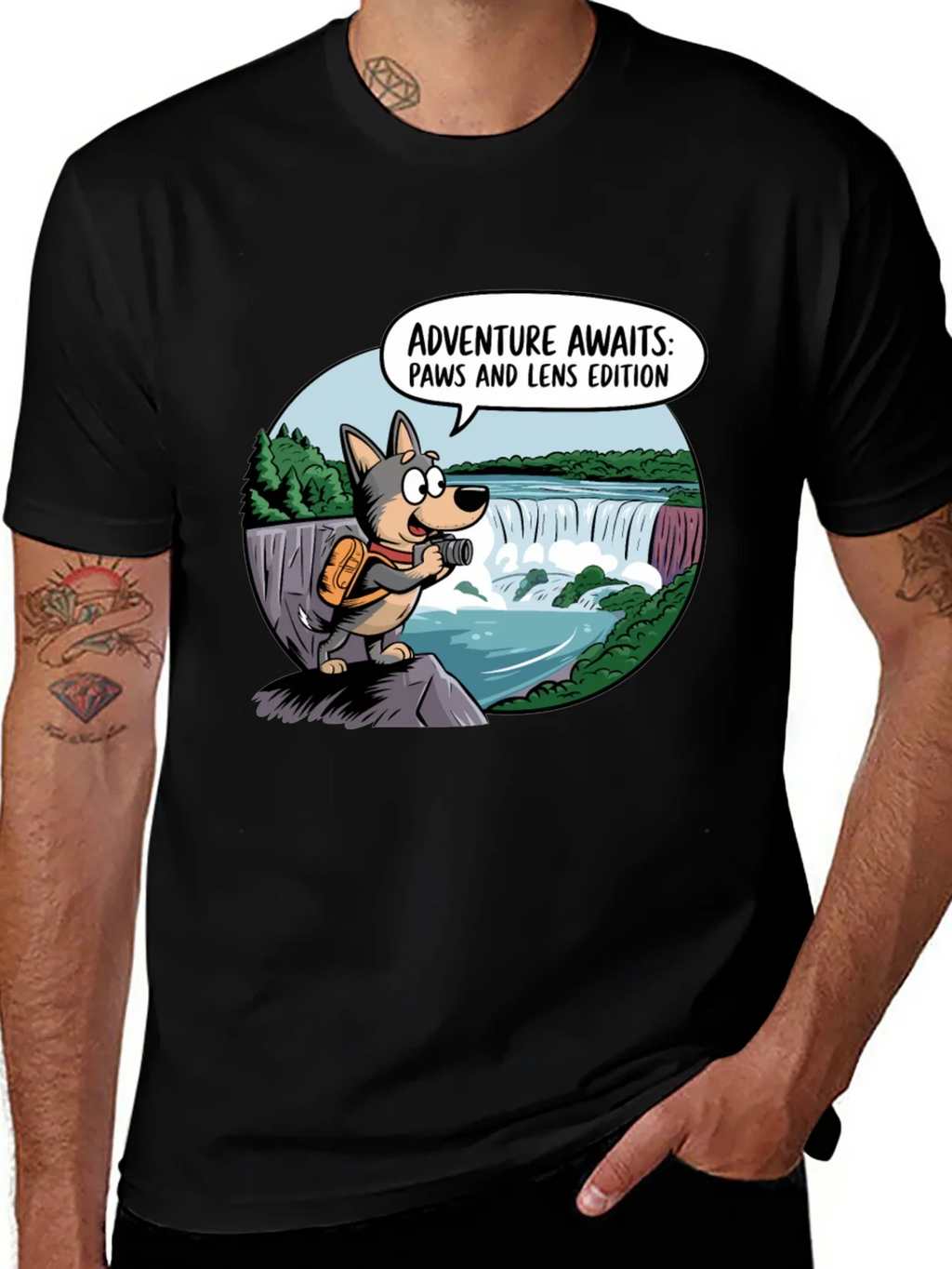Adventure Awaits Dog T-Shirt Paws & Lens Edition