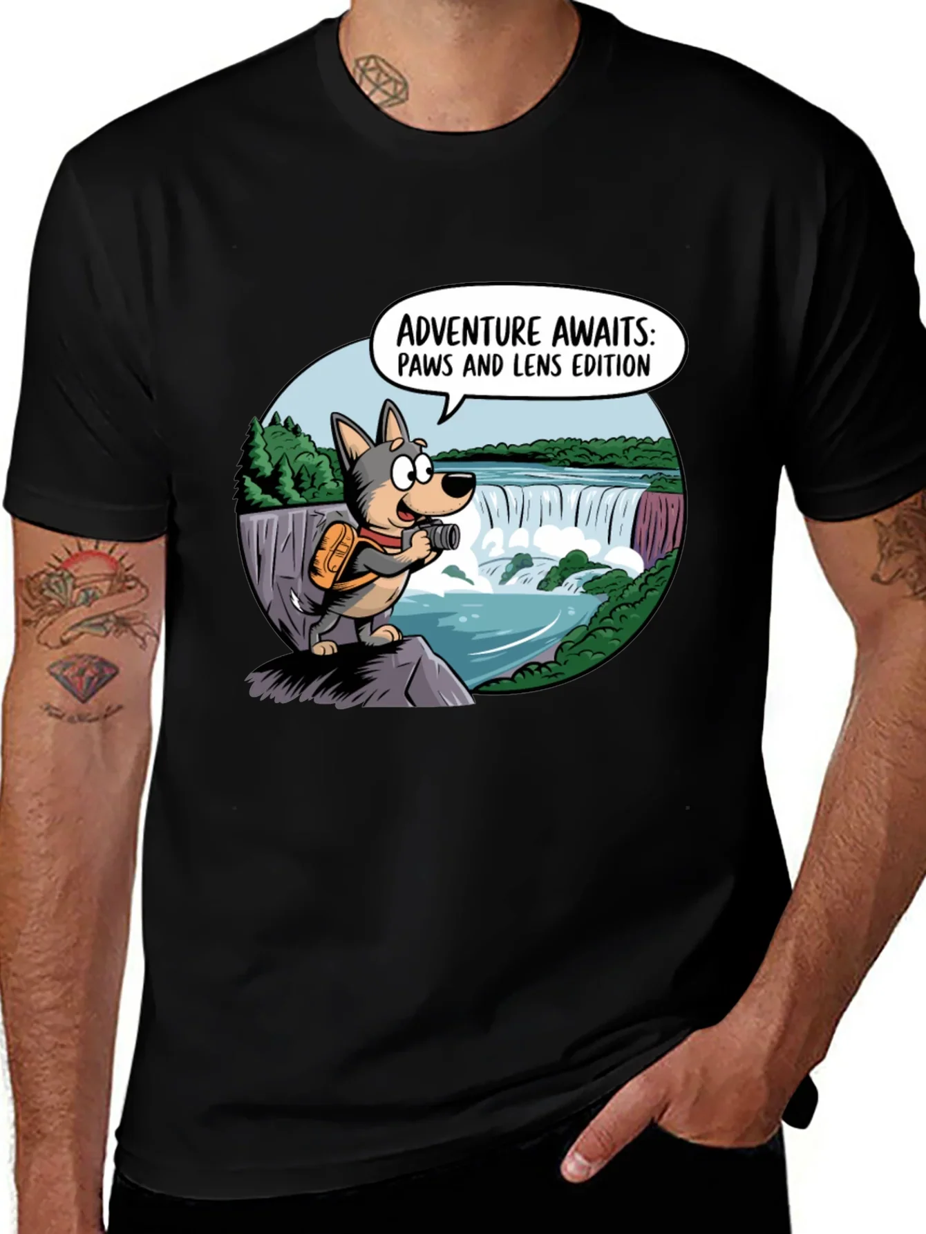 Adventure Awaits Dog T-Shirt Paws & Lens Edition