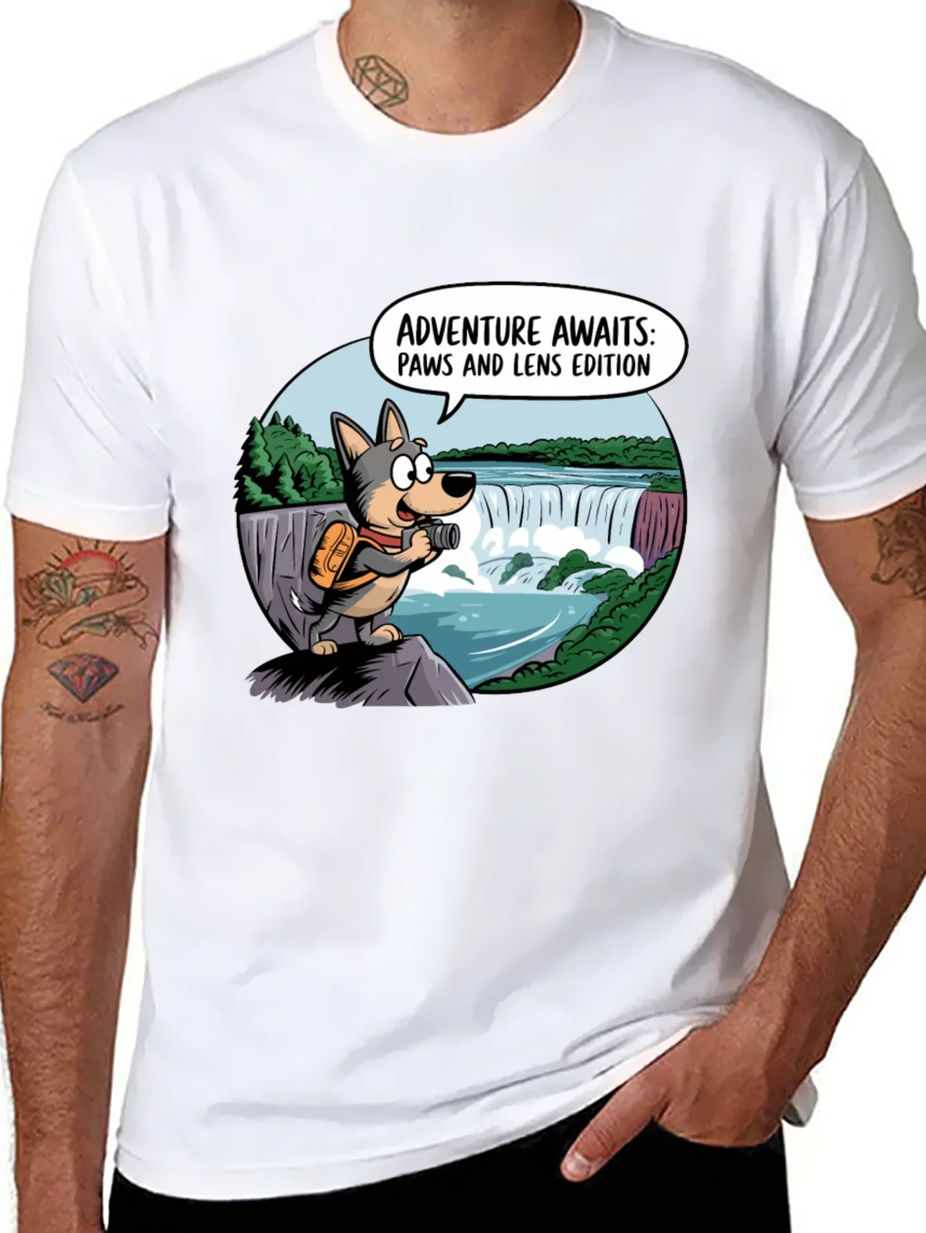 Adventure Awaits Dog T-Shirt Paws & Lens Edition