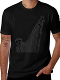 Elegant Harp Graphic Tee - Black Cotton T-Shirt