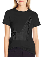 Elegant Harp Graphic Tee - Black Cotton T-Shirt