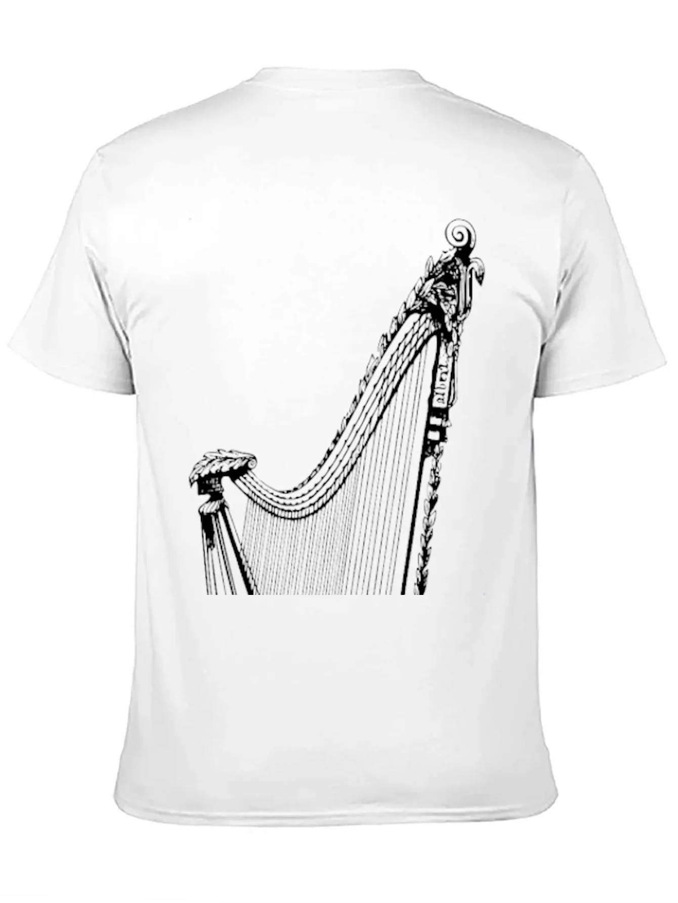 Elegant Harp Graphic Tee - Black Cotton T-Shirt