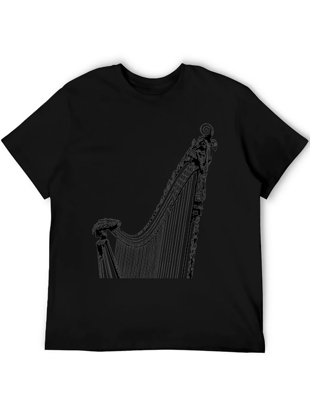 Elegant Harp Graphic Tee - Black Cotton T-Shirt
