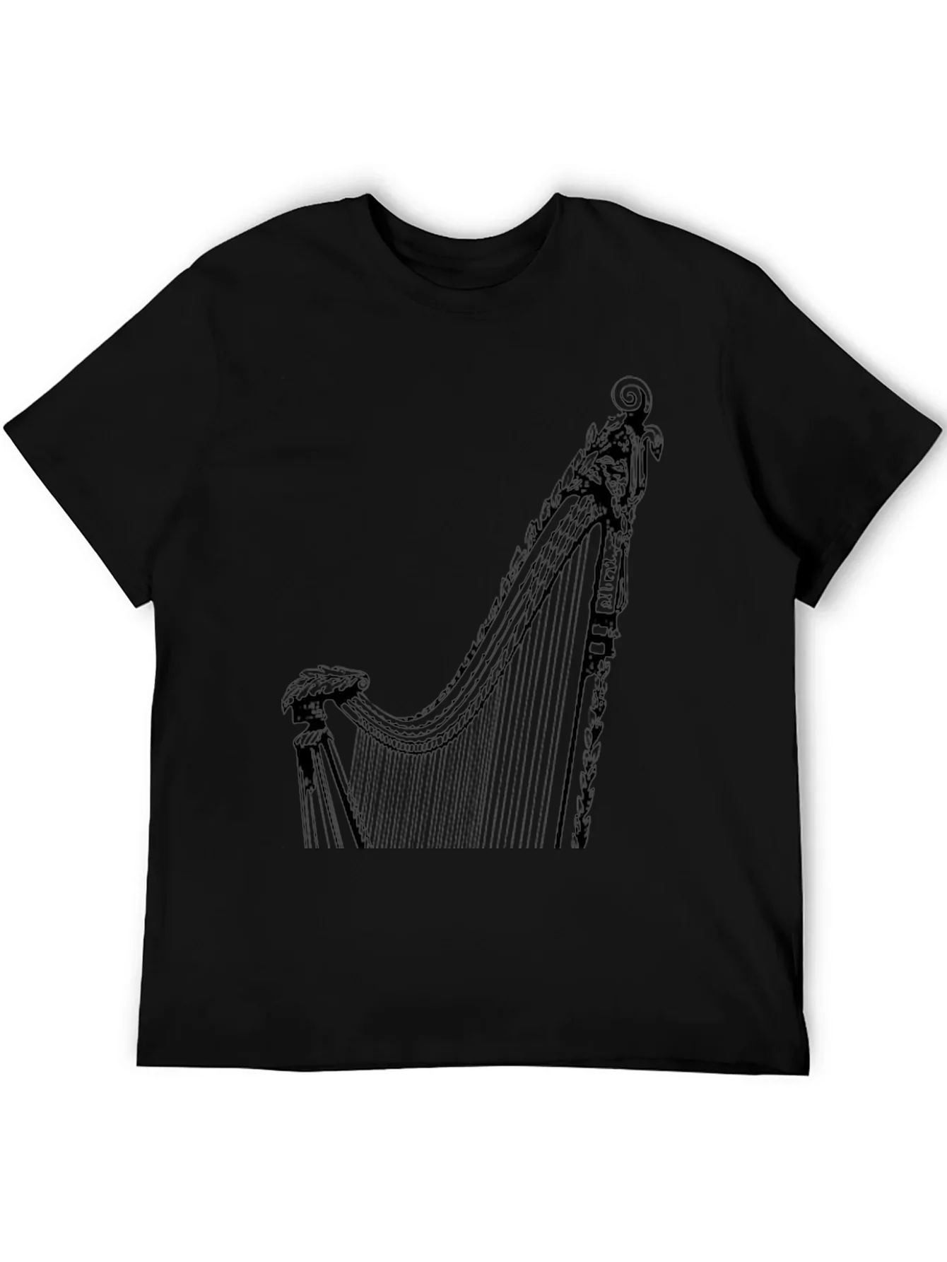 Elegant Harp Graphic Tee - Black Cotton T-Shirt