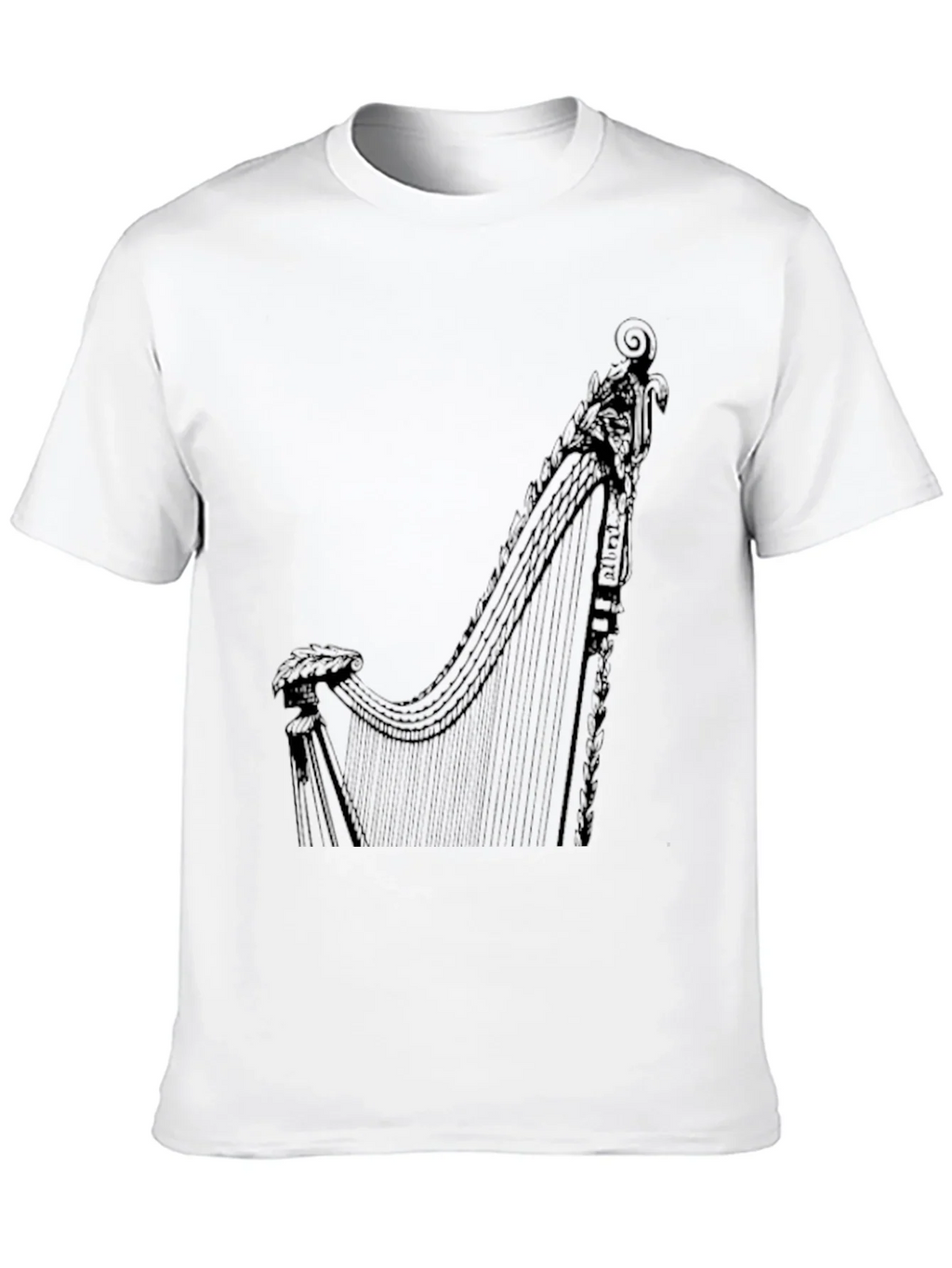 Elegant Harp Graphic Tee - Black Cotton T-Shirt