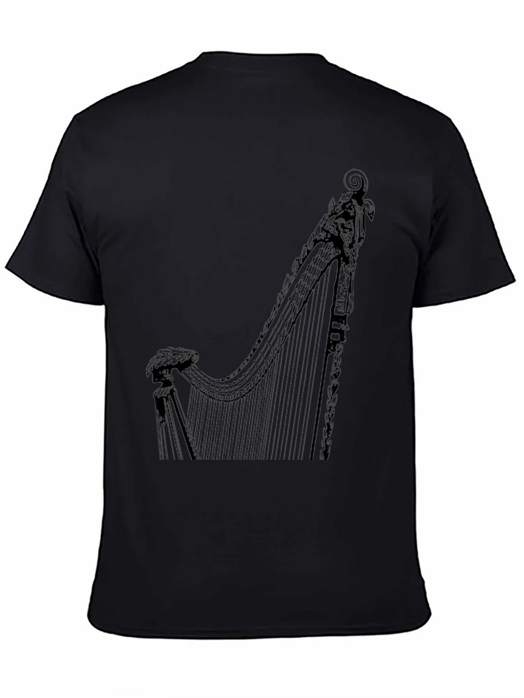 Elegant Harp Graphic Tee - Black Cotton T-Shirt