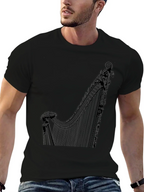 Elegant Harp Graphic Tee - Black Cotton T-Shirt