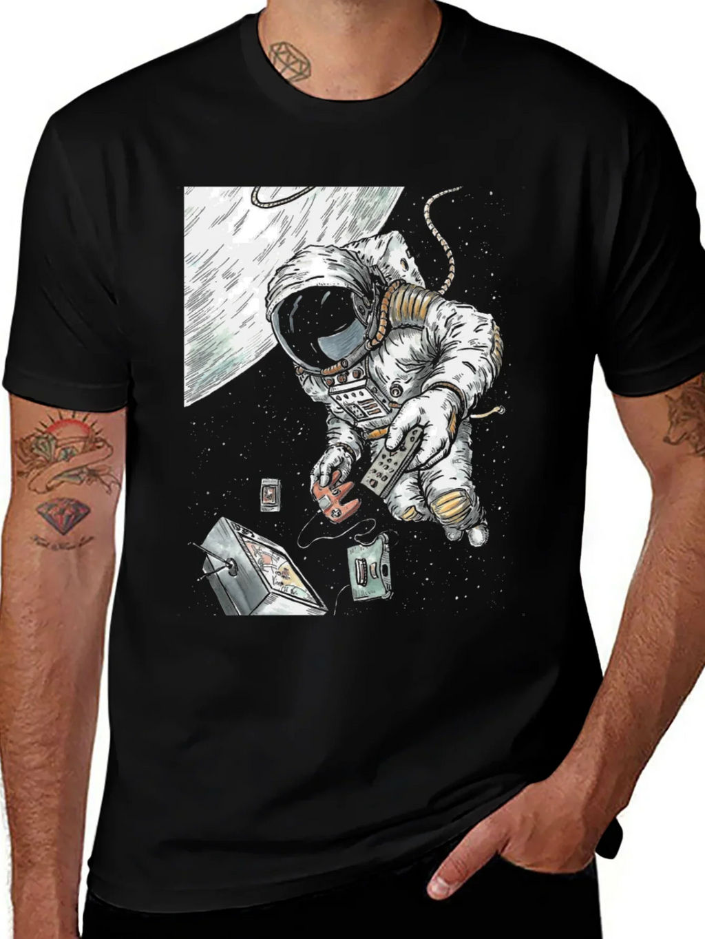 Astronaut in Space Black T-Shirt