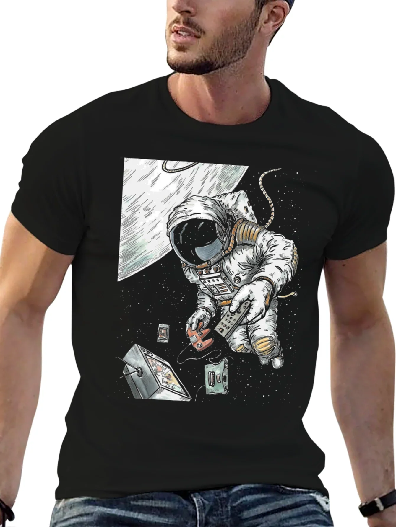 Astronaut in Space Black T-Shirt