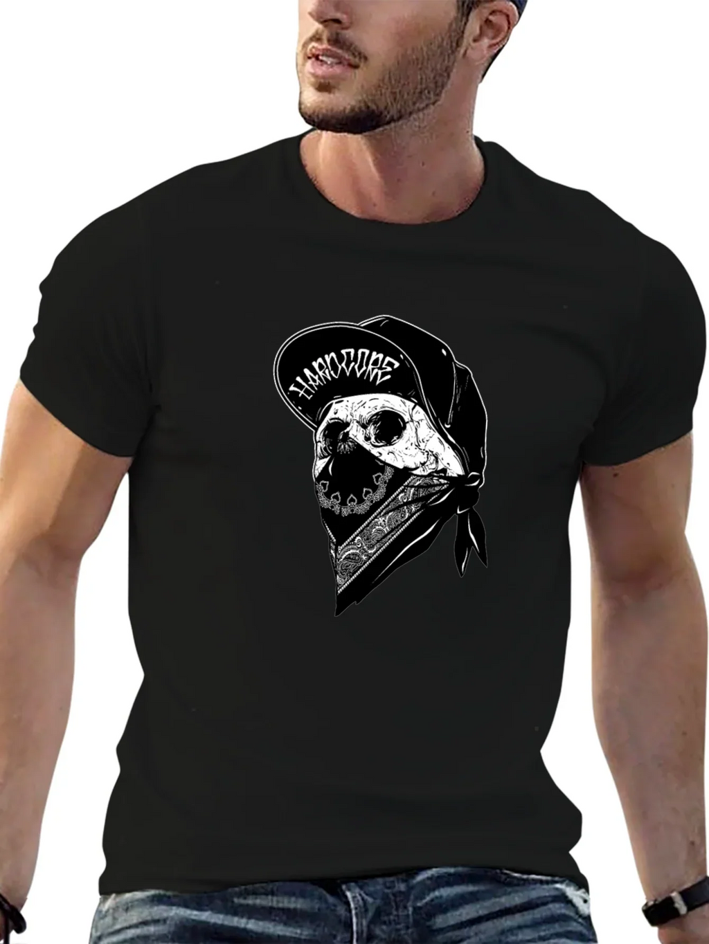 Skull Bandana Black Graphic Tee