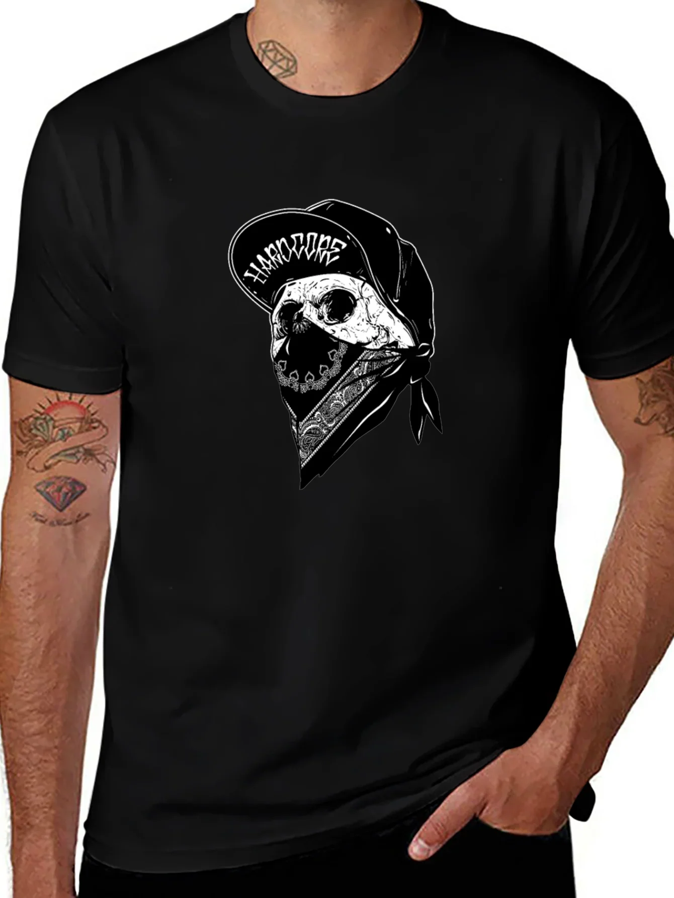 Skull Bandana Black Graphic Tee