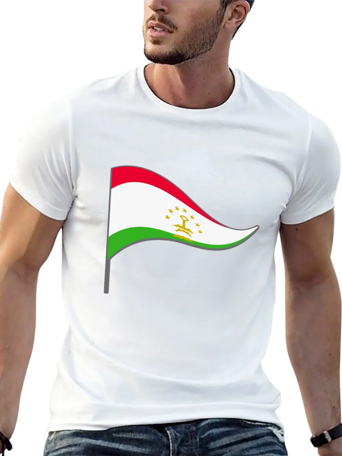 Tajikistan Flag Graphic Tee - Black Cotton Shirt