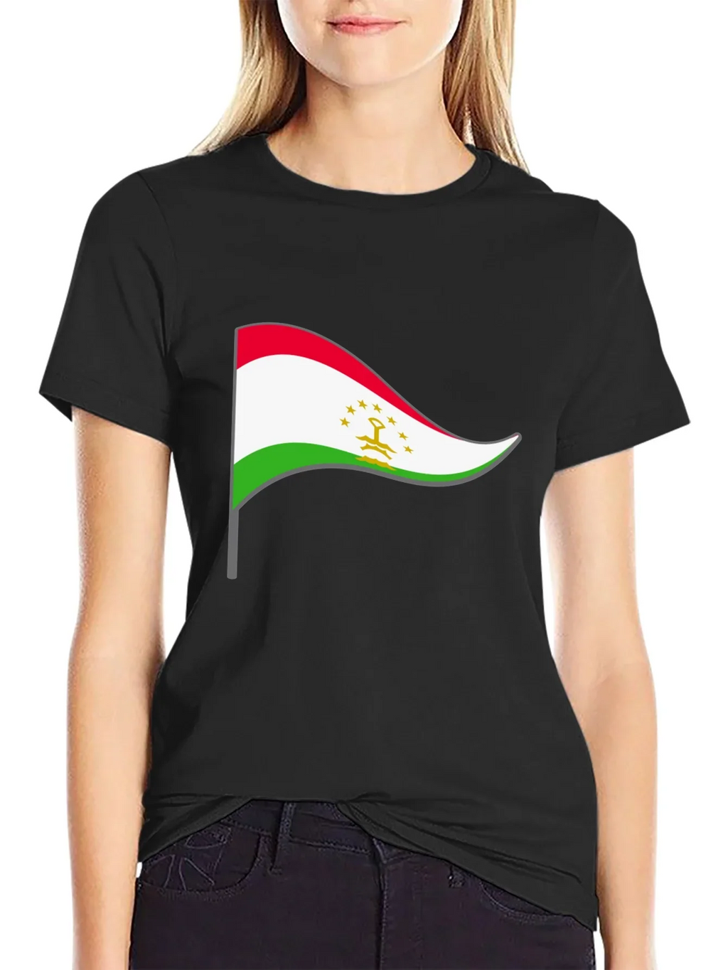 Tajikistan Flag Graphic Tee - Black Cotton Shirt