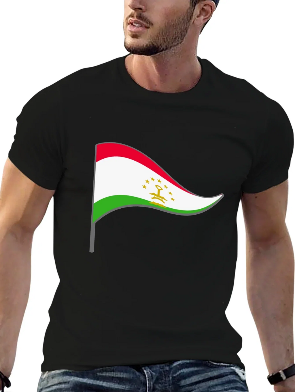 Tajikistan Flag Graphic Tee - Black Cotton Shirt