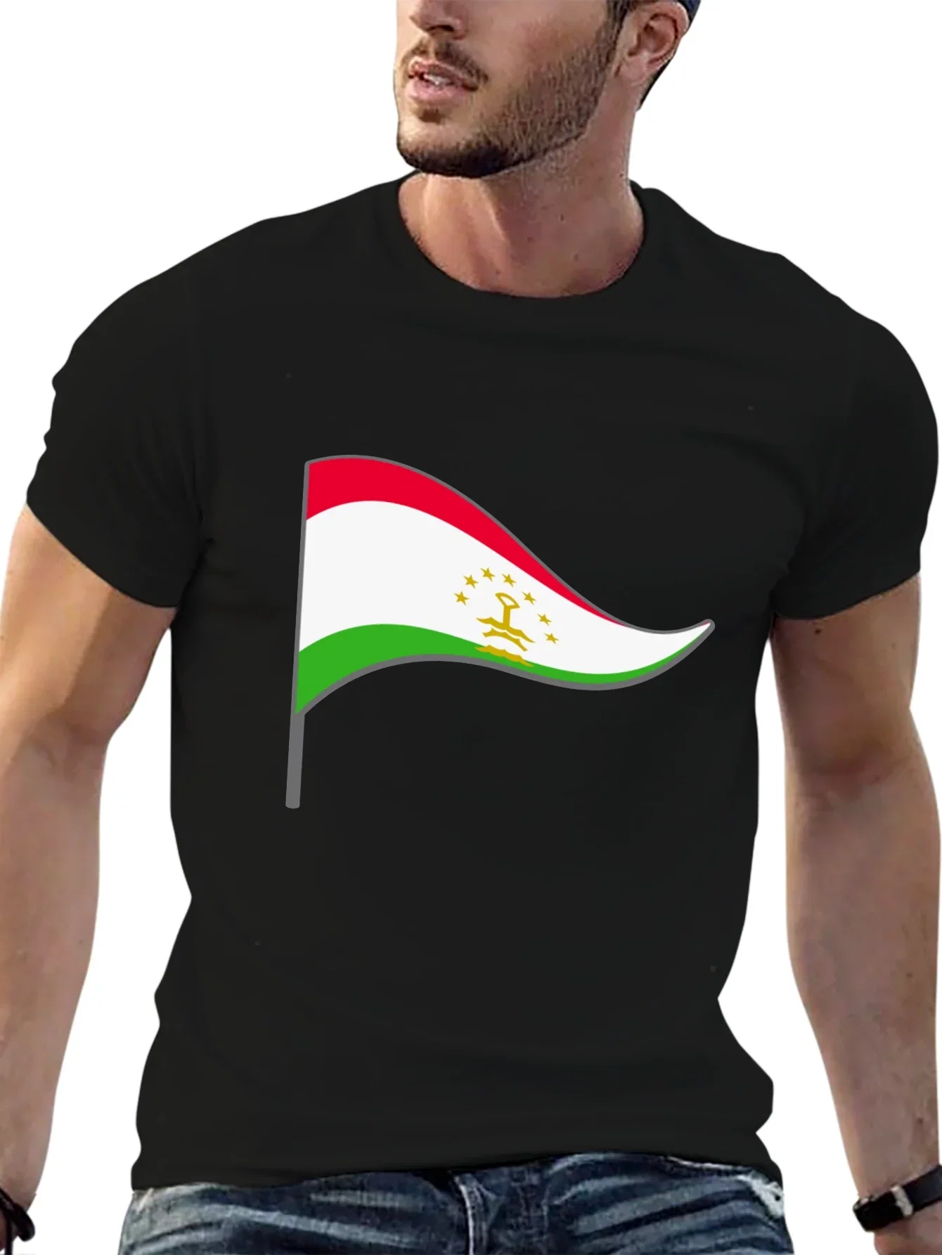 Tajikistan Flag Graphic Tee - Black Cotton Shirt