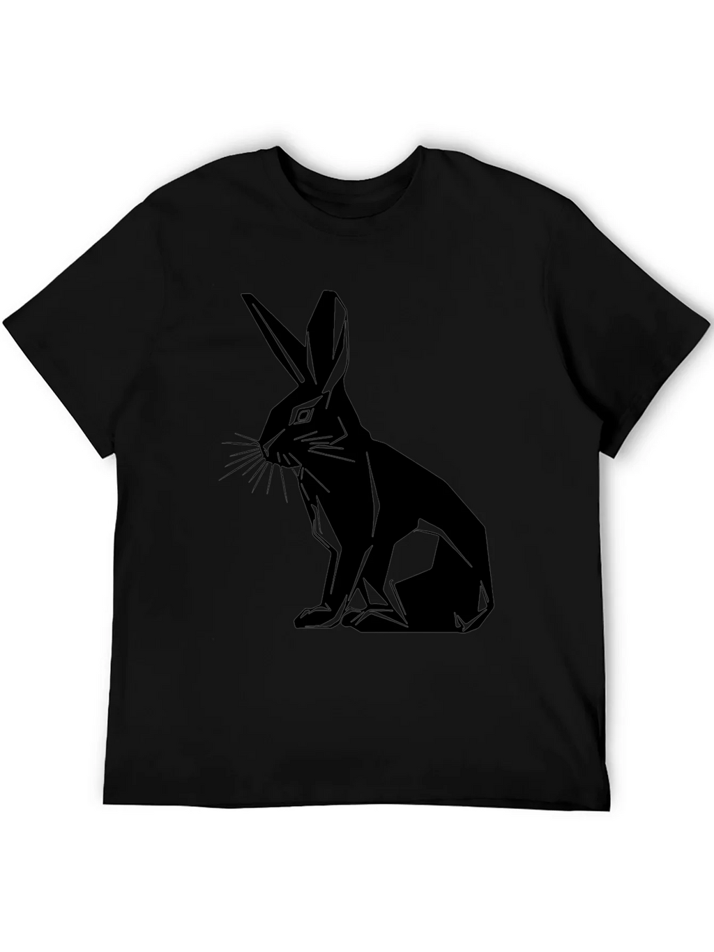 Geometric Rabbit Print Black T-Shirt